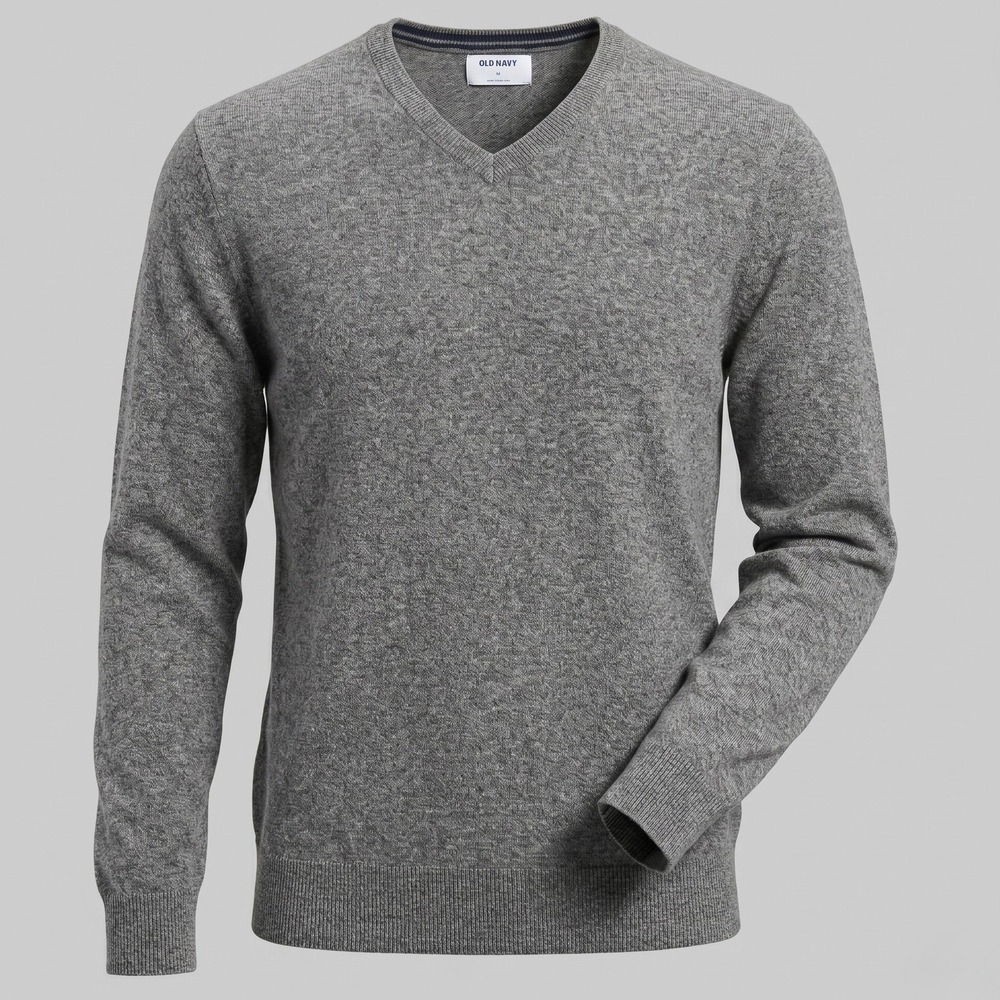 Old Navy Mens XL Gray Sweater V-Neck Pullover Marled Cotton Blend Knit